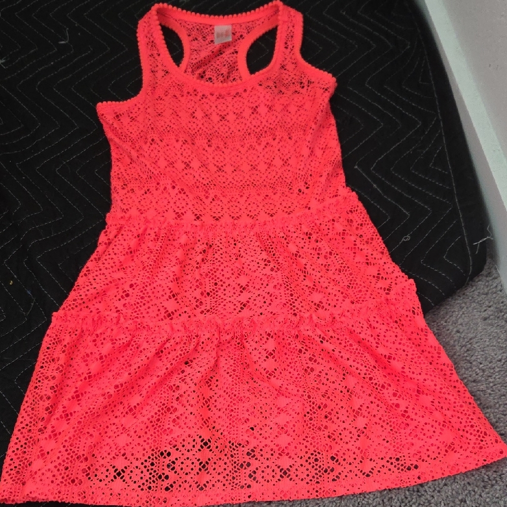 Cat & Jack Bright Coral Lace Kids Swim Coverup